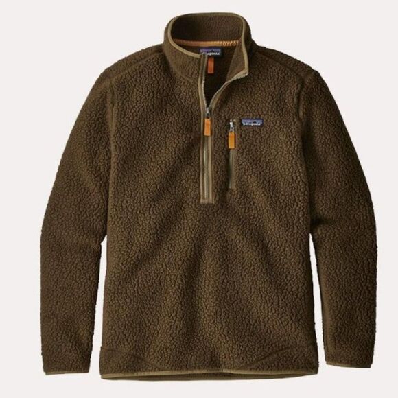 PATAGONIA Retro Pile Fleece Green Brown Half Zip Pullover - Picture 1 of 13